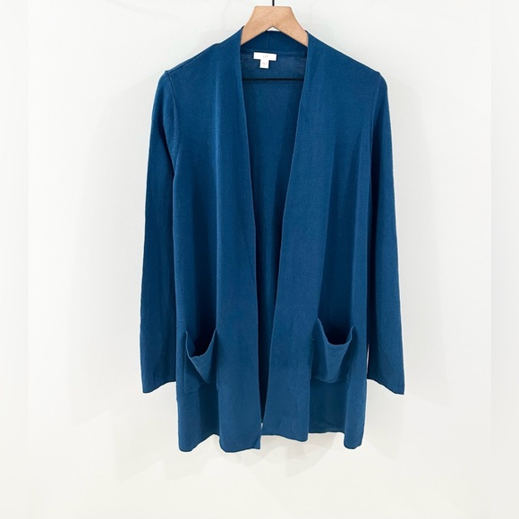 J. Jill Open Front Wool Silk Blend Long Line Cardigan Blue Size Small - Picture 2 of 6